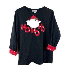 Vintage Shane Lee Womens XL Christmas Holiday Long Sleeve Top Ho Ho Ho 3D Santa